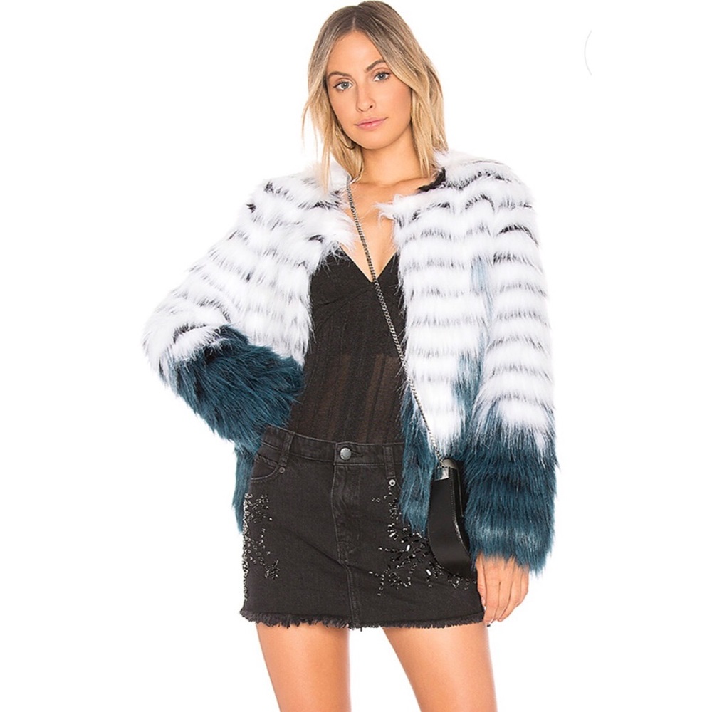 Faux Fur Jacket White & Teal from REVOLVE